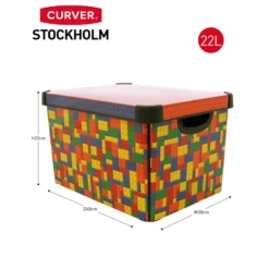 Curver Stockholm Bright Blocks Plastic Deco Storage Box Multi Colour 22L -Hush and Home Store 12807671 1294833169877121