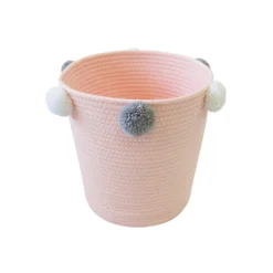 Round Cotton Rope Blush Pom Pom Basket -Hush and Home Store 12886596 1264857031486509