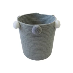 Round Cotton Rope Grey Pom Pom Basket -Hush and Home Store 12886597 1994857031577322