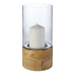 House Beautiful Glass Hurricane Vase With Mango Wood Base -Hush and Home Store 12910875 1104855751275620