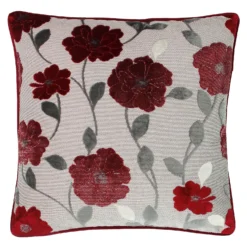 Cut Velvet Poppy Cushion - 45x45cm - Red