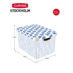 Curver Stockholm Coastal Deco Storage Box - Blue & White - 22L -Hush and Home Store 13169627 2014898511737109