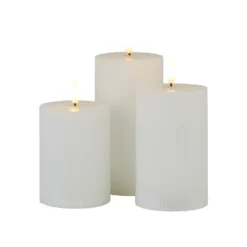 Pack Of 3 LED Pillar Ribbed Candles - White